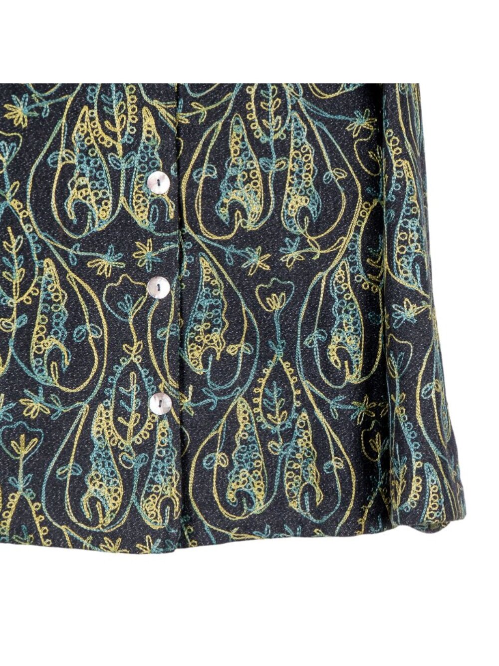 Art to Wear Boho Embroidered Jacket S Wool Blue Green Yellow Paisley Swirl Leaf - Picture 3 of 7